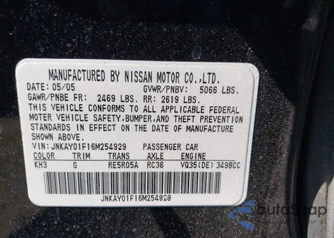 2006 Infiniti M35X z USA, uszkodzony, nr VIN JNKAY01F16M254929